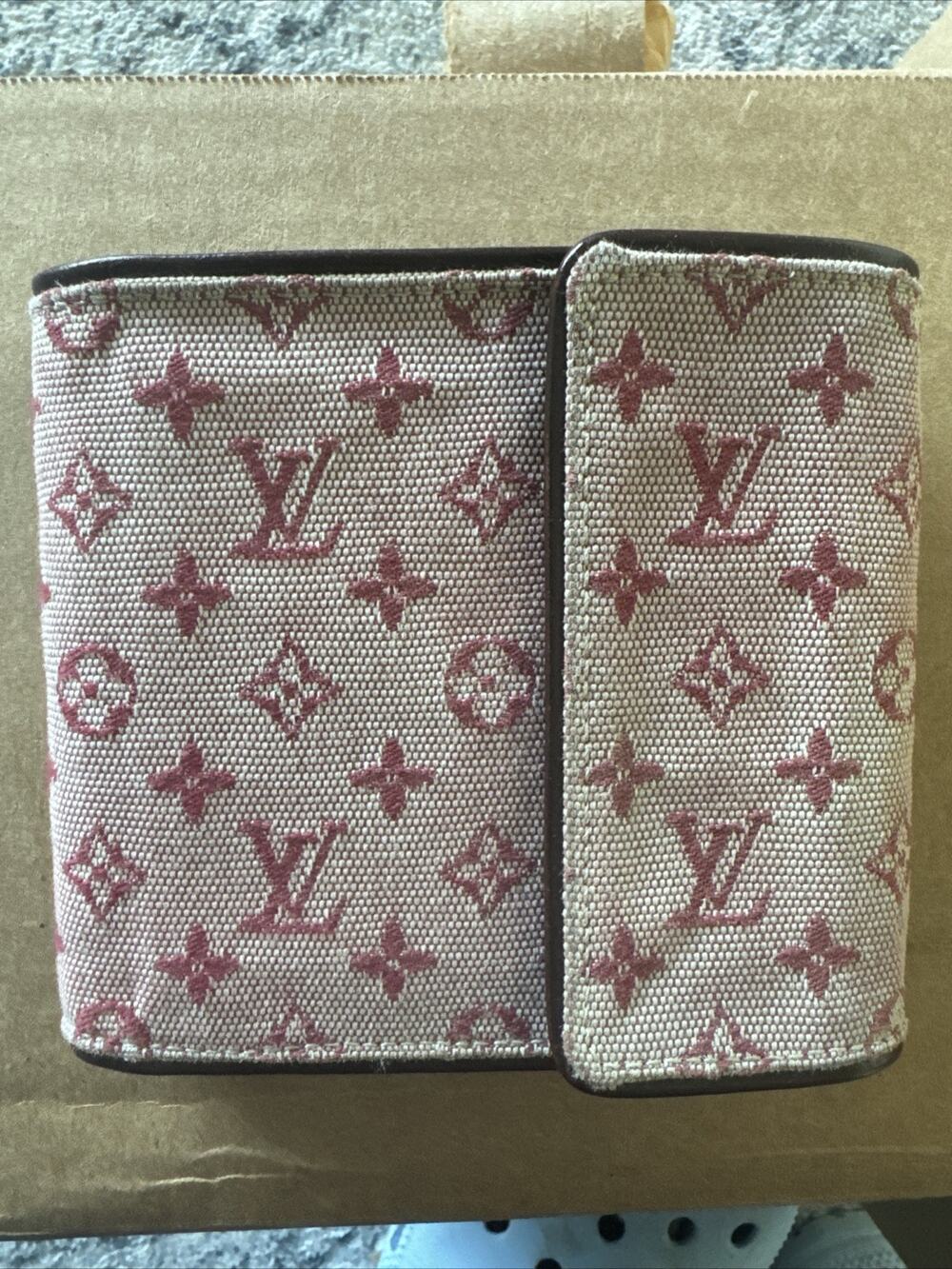 Louis Vuitton Burgundy Red Monogram Canvas Mini Lin Snap Trifold Wallet Preown